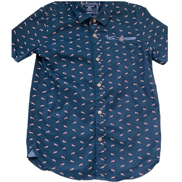 CACTUS BOYS Fox Print Button Down Shirt With Cap Sleeves Navy Blue Boys 9-10Y - Picture 6 of 9